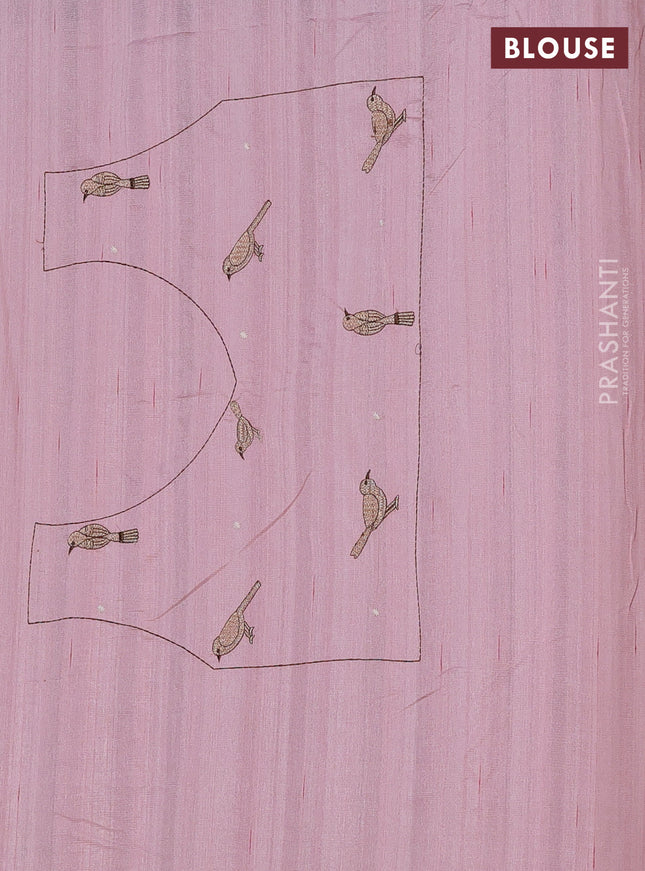 Semi raw silk saree peach shade with embroidery work buttas and embroidery border