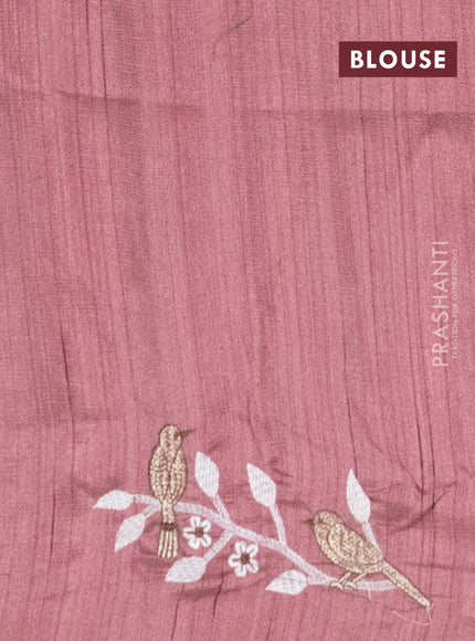 Semi raw silk saree brown with embroidery work buttas and embroidery border
