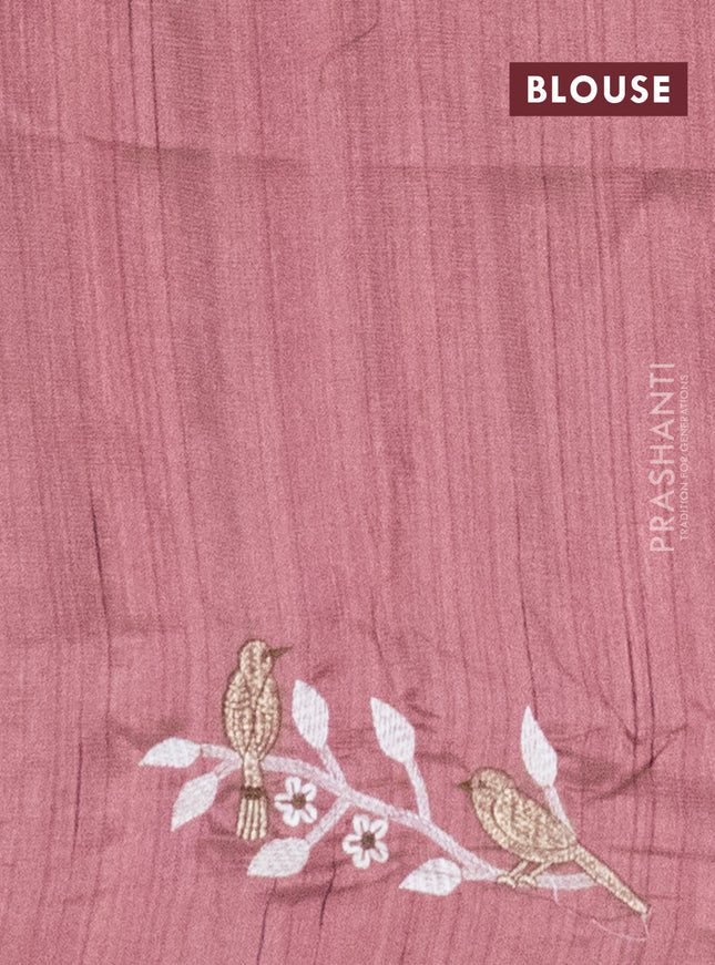 Semi raw silk saree brown with embroidery work buttas and embroidery border