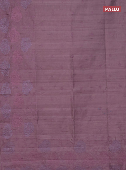 Semi raw silk saree rosy brown with allover embroidery and leaf design embroidery border