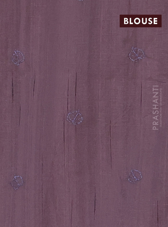 Semi raw silk saree rosy brown with allover embroidery and leaf design embroidery border