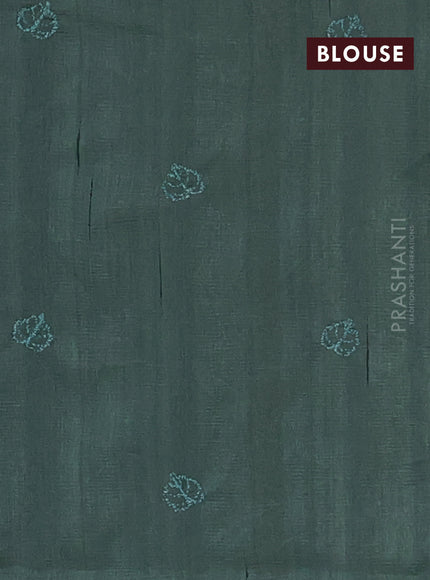 Semi raw silk saree green shade with allover embroidery and leaf design embroidery border