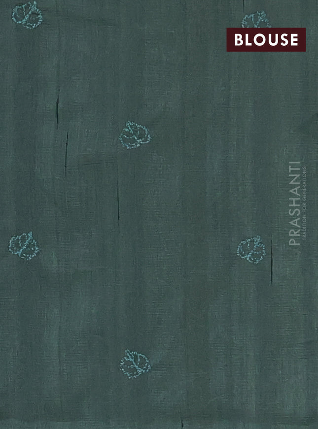 Semi raw silk saree green shade with allover embroidery and leaf design embroidery border