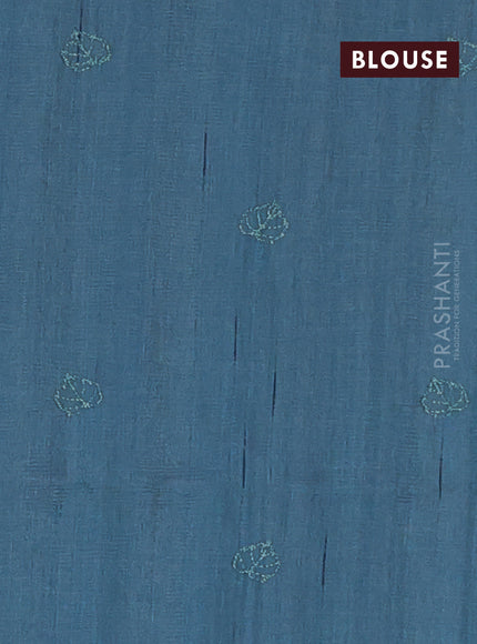 Semi raw silk saree pastel blue with allover embroidery and leaf design embroidery border