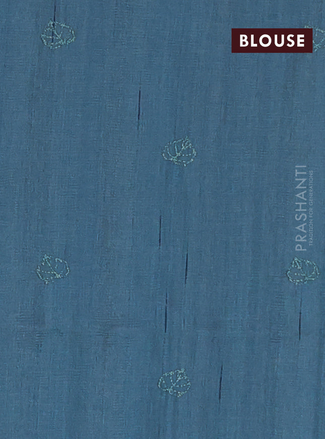 Semi raw silk saree pastel blue with allover embroidery and leaf design embroidery border