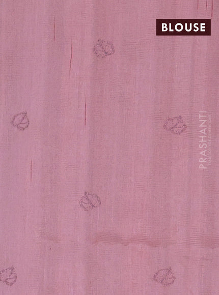 Semi raw silk saree peach shade with allover embroidery and leaf design embroidery border