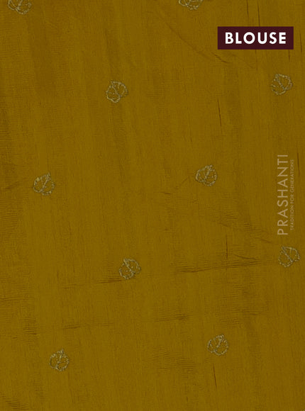 Semi raw silk saree mustard yellow with allover embroidery and leaf design embroidery border