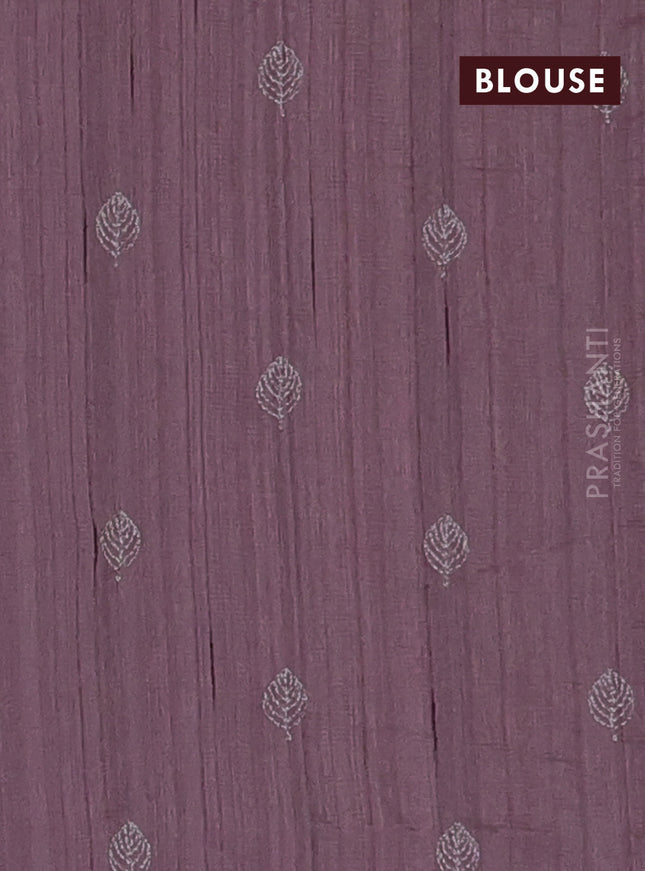 Semi raw silk saree rosy brown with zari checked pattern and embroidery leaf butta border