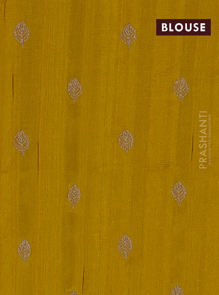 Semi raw silk saree mustard yellow with zari checked pattern and embroidery leaf butta border
