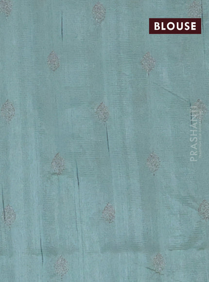 Semi raw silk saree pastel green with zari checked pattern and embroidery leaf butta border