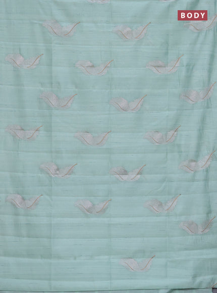Semi raw silk saree pastel green with embriodery leaf buttas and embroidery leaf butta border