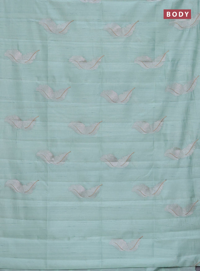 Semi raw silk saree pastel green with embriodery leaf buttas and embroidery leaf butta border