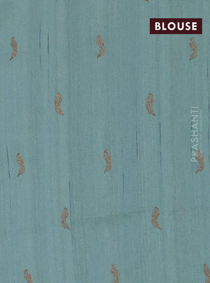 Semi raw silk saree pastel green with embriodery leaf buttas and embroidery leaf butta border