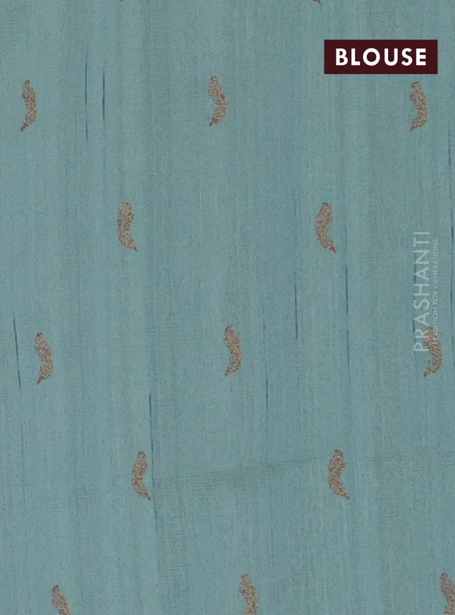 Semi raw silk saree pastel green with embriodery leaf buttas and embroidery leaf butta border