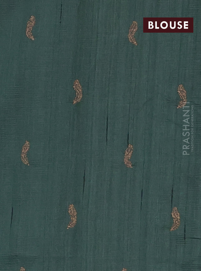 Semi raw silk saree green shade with embriodery leaf buttas and embroidery leaf butta border