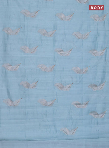 Semi raw silk saree light blue with embriodery leaf buttas and embroidery leaf butta border
