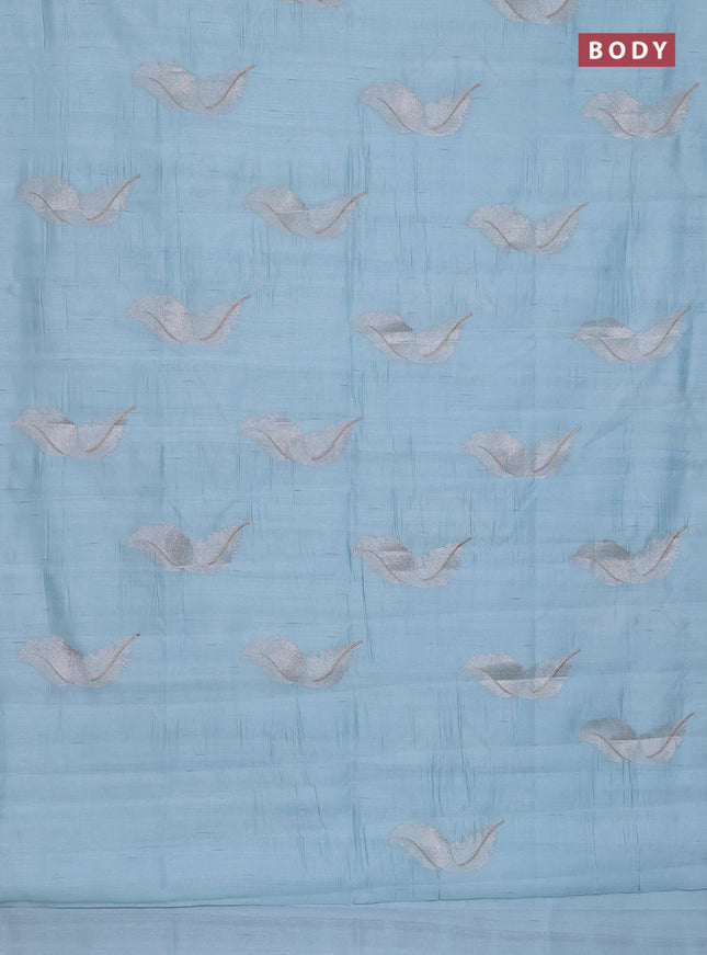 Semi raw silk saree light blue with embriodery leaf buttas and embroidery leaf butta border