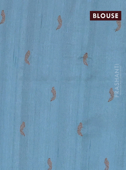 Semi raw silk saree light blue with embriodery leaf buttas and embroidery leaf butta border