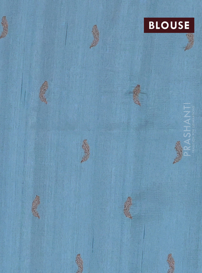 Semi raw silk saree light blue with embriodery leaf buttas and embroidery leaf butta border