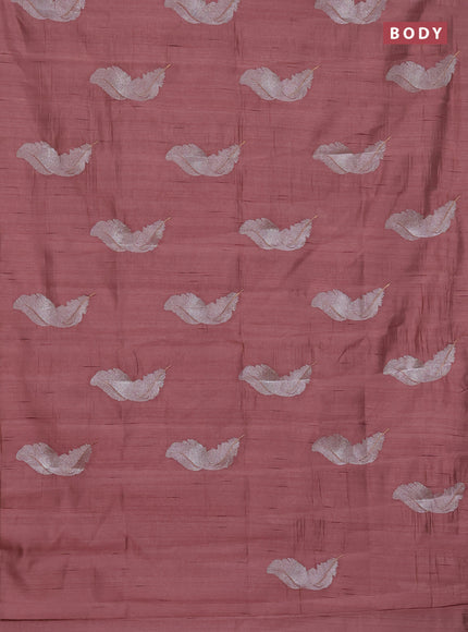 Semi raw silk saree rosy brown with embriodery leaf buttas and embroidery leaf butta border