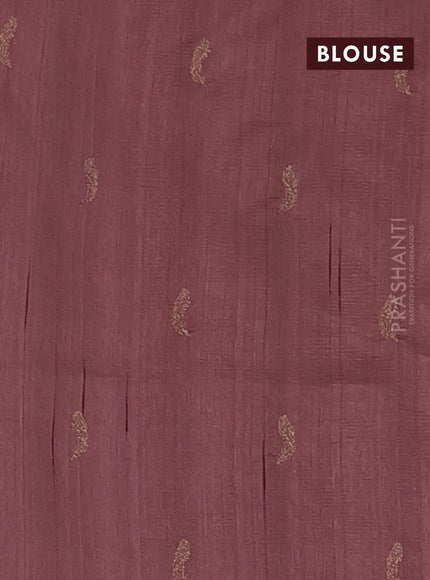 Semi raw silk saree rosy brown with embriodery leaf buttas and embroidery leaf butta border