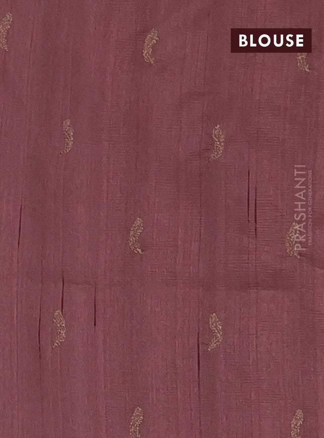 Semi raw silk saree rosy brown with embriodery leaf buttas and embroidery leaf butta border