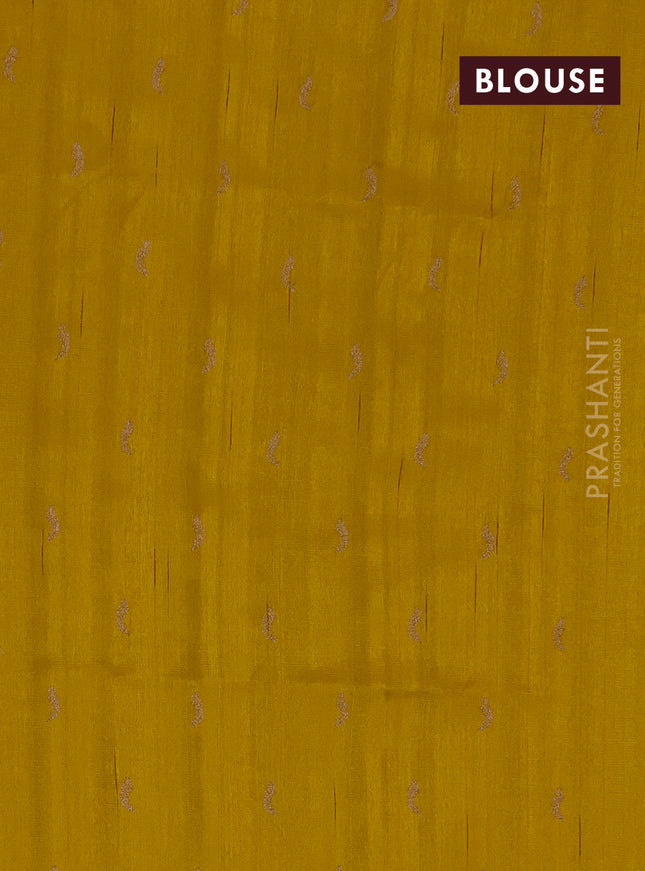 Semi raw silk saree mustard yellow with embriodery leaf buttas and embroidery leaf butta border