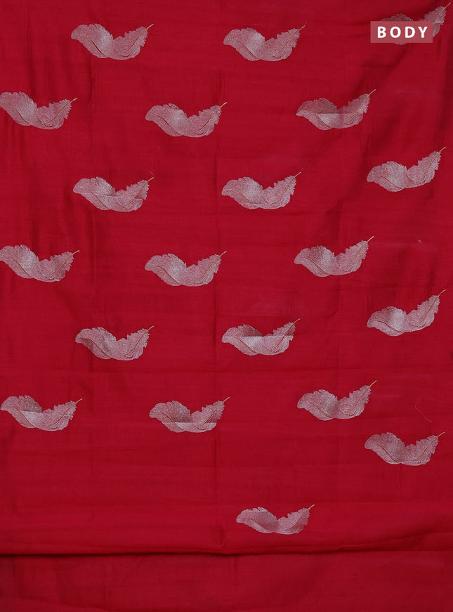 Semi raw silk saree dark pink with embriodery leaf buttas and embroidery leaf butta border