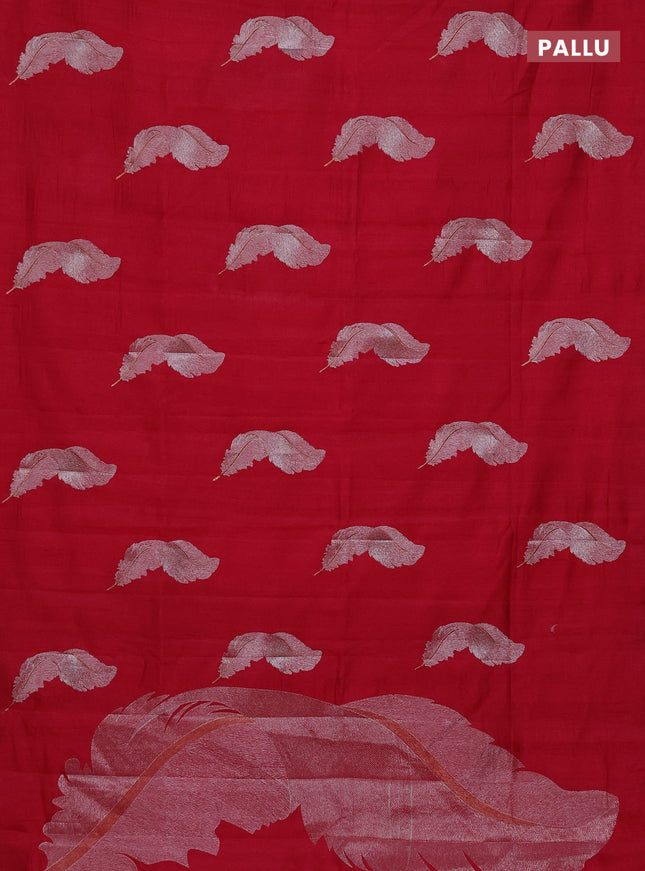 Semi raw silk saree dark pink with embriodery leaf buttas and embroidery leaf butta border