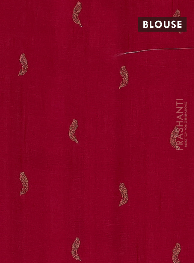 Semi raw silk saree dark pink with embriodery leaf buttas and embroidery leaf butta border