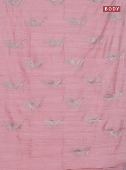 Semi raw silk saree peach shade with embriodery leaf buttas and embroidery leaf butta border