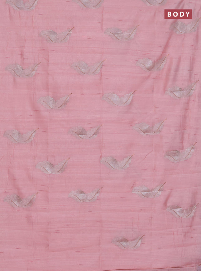 Semi raw silk saree peach shade with embriodery leaf buttas and embroidery leaf butta border