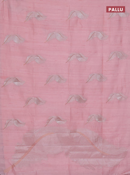 Semi raw silk saree peach shade with embriodery leaf buttas and embroidery leaf butta border