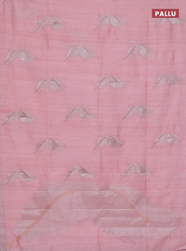 Semi raw silk saree peach shade with embriodery leaf buttas and embroidery leaf butta border