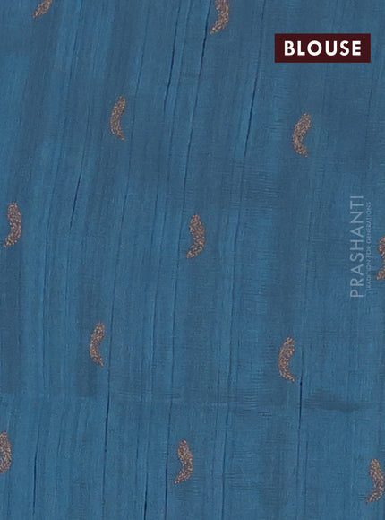 Semi raw silk saree pastel blue with embriodery leaf buttas and embroidery leaf butta border