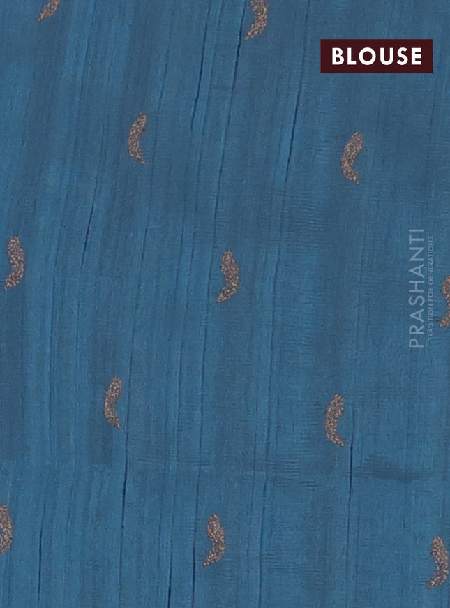 Semi raw silk saree pastel blue with embriodery leaf buttas and embroidery leaf butta border