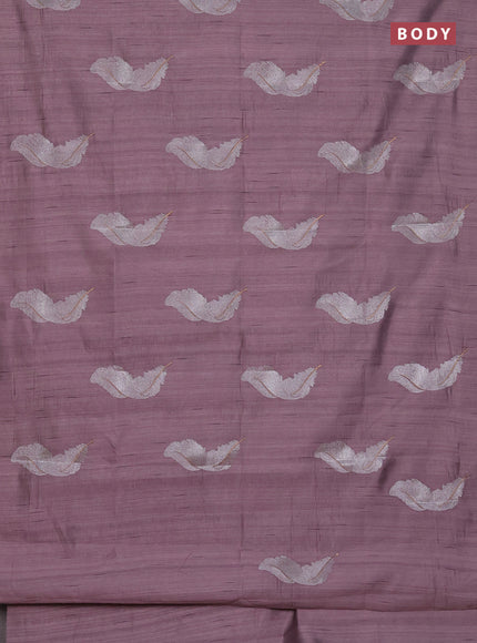 Semi raw silk saree pastel mauve pink with embriodery leaf buttas and embroidery leaf butta border