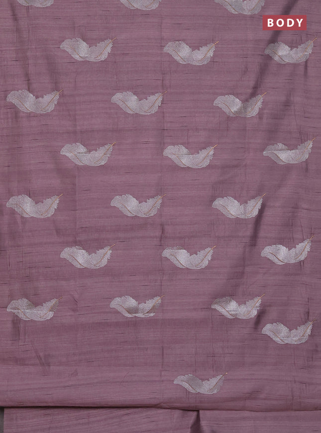 Semi raw silk saree pastel mauve pink with embriodery leaf buttas and embroidery leaf butta border