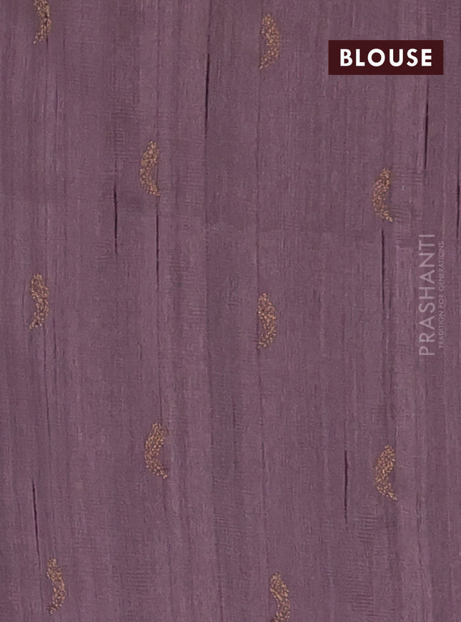 Semi raw silk saree pastel mauve pink with embriodery leaf buttas and embroidery leaf butta border