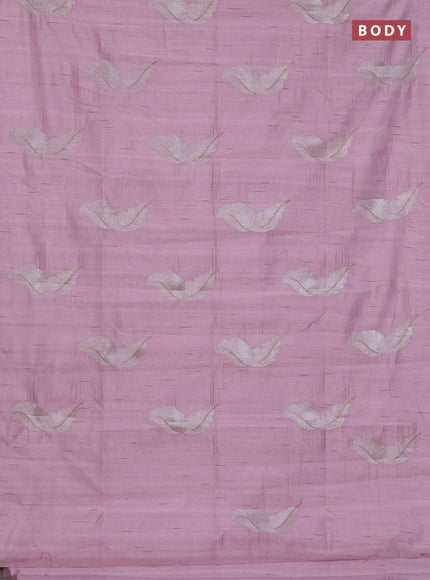 Semi raw silk saree pastel pink with embriodery leaf buttas and embroidery leaf butta border