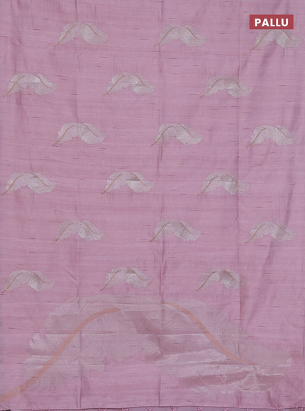 Semi raw silk saree pastel pink with embriodery leaf buttas and embroidery leaf butta border