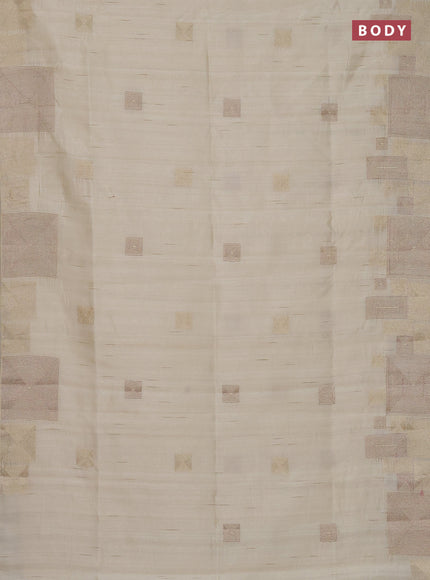 Semi raw silk saree cream with embroidery work buttas and geometric design embroidery border
