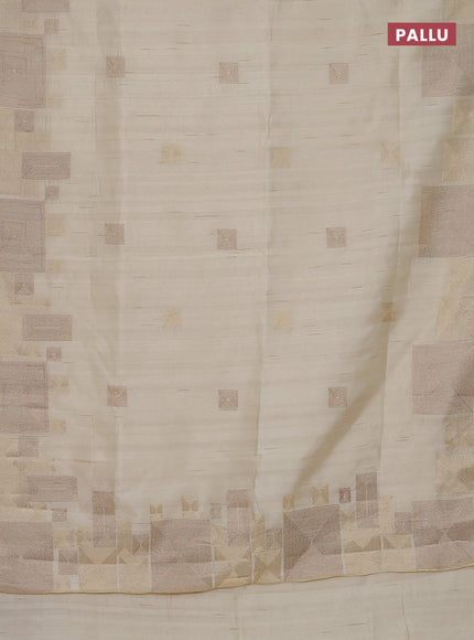 Semi raw silk saree cream with embroidery work buttas and geometric design embroidery border