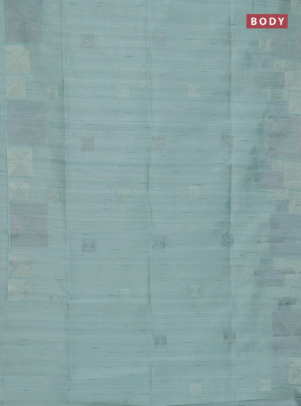 Semi raw silk saree pastel green with embroidery work buttas and geometric design embroidery border