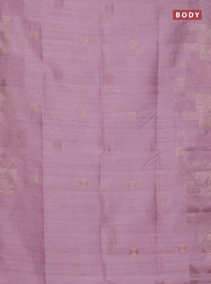 Semi raw silk saree pastel pink with embroidery work buttas and geometric design embroidery border