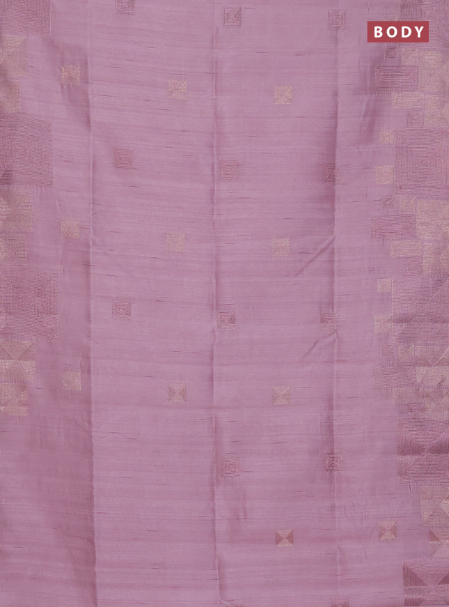 Semi raw silk saree pastel pink with embroidery work buttas and geometric design embroidery border