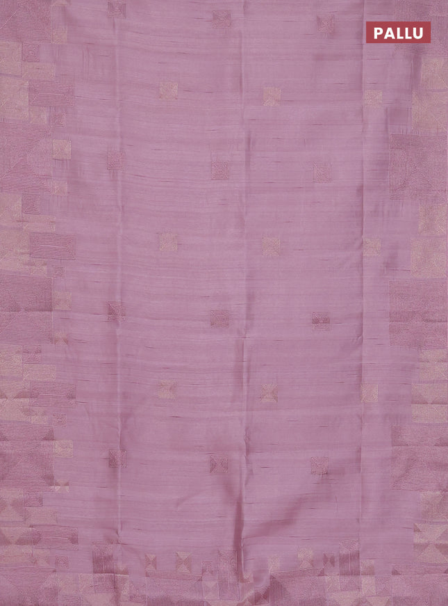 Semi raw silk saree pastel pink with embroidery work buttas and geometric design embroidery border