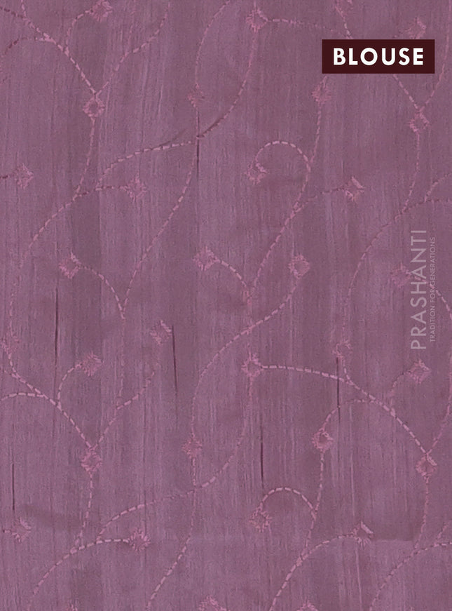 Semi raw silk saree pastel pink with embroidery work buttas and geometric design embroidery border