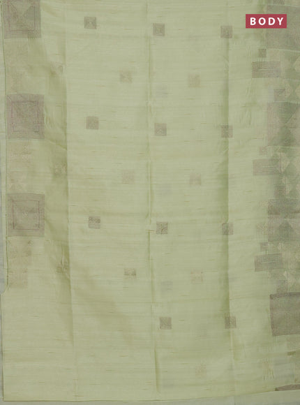 Semi raw silk saree pista green with embroidery work buttas and geometric design embroidery border