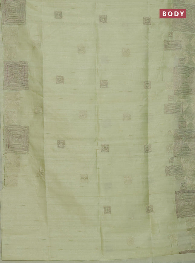 Semi raw silk saree pista green with embroidery work buttas and geometric design embroidery border